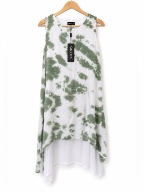 NWT Saloos M Sage Green Tie Dye Layered Asymmetrical Lagenlook Tunic boho chic